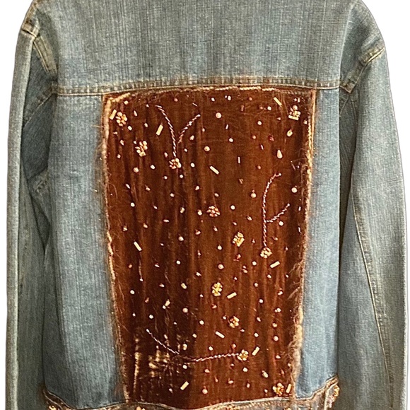 Spring Sale 🌼 Mary Frances beaded bejeweled fringe jean jacket snap up M/L - Picture 4 of 13